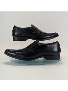 Perry Ellis Mens Black Vegan Leather Slip-On Dress Loafers Size 10.5 Wide